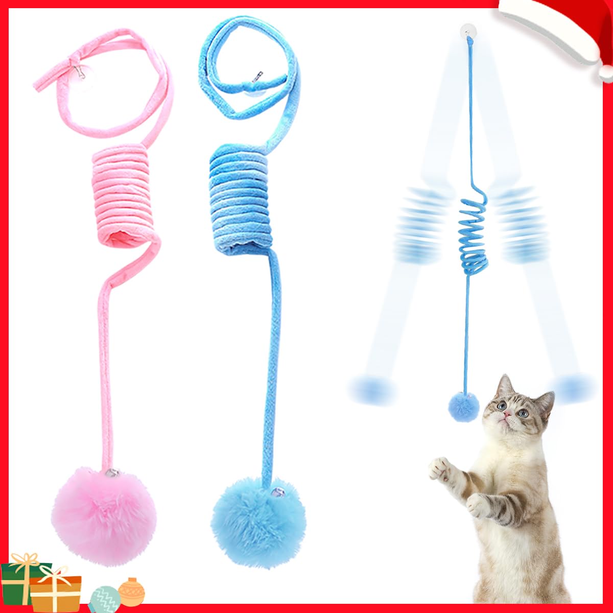 Mankoda Hanging Plush Cat Toy Ball, Interactive Cat Toys For Indoor Cats With Bell, Cat Springs To Keep Them Busy/Reduce Boredom