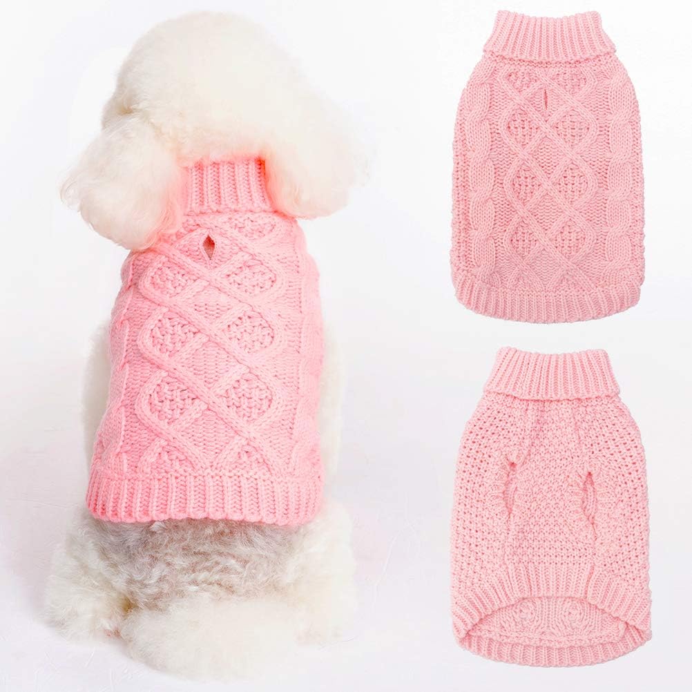 Mihachi Turtleneck Dog Sweater - Winter Coat Apparel Classic Cable Knit Clothes With Leash Hole For Cold Weather, Ideal Gift For