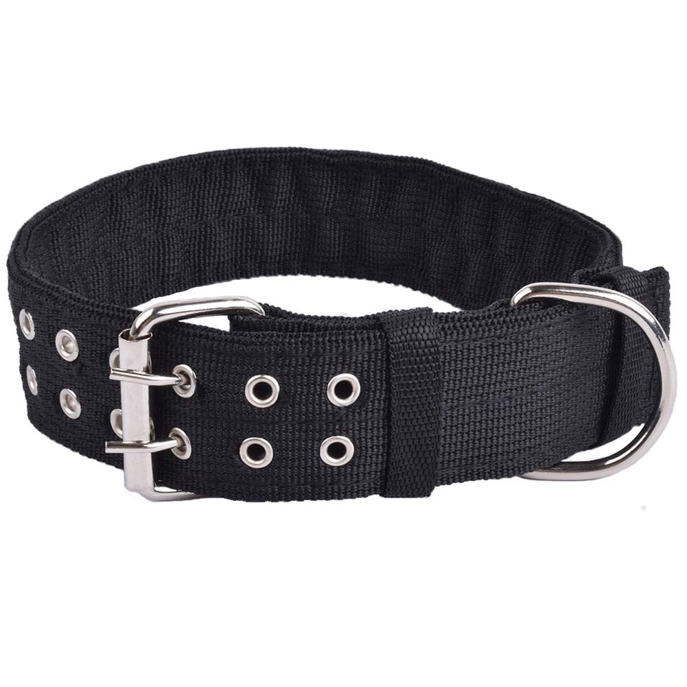 Cdycam Military Adjustable Dog Collar, 1.5 Inch Wide D Ring & Buckle 2-Rows Dog Collar, Black Nylon Tactical Dog Collars For Large Dog