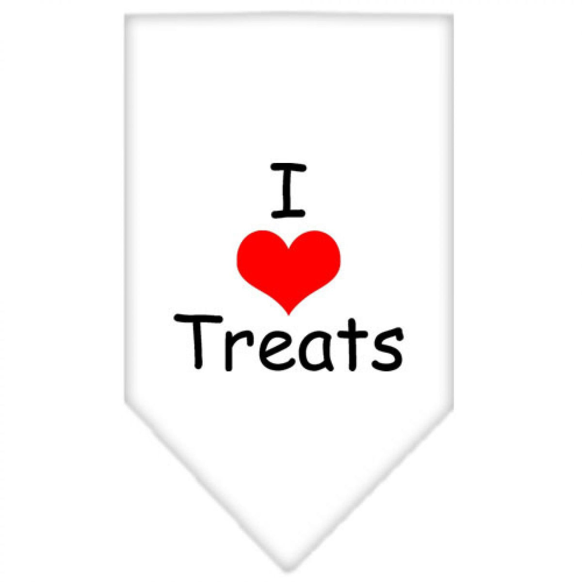 Pet and Dog Bandana Screen Printed, &quot;I Love Treats&quot; White Small