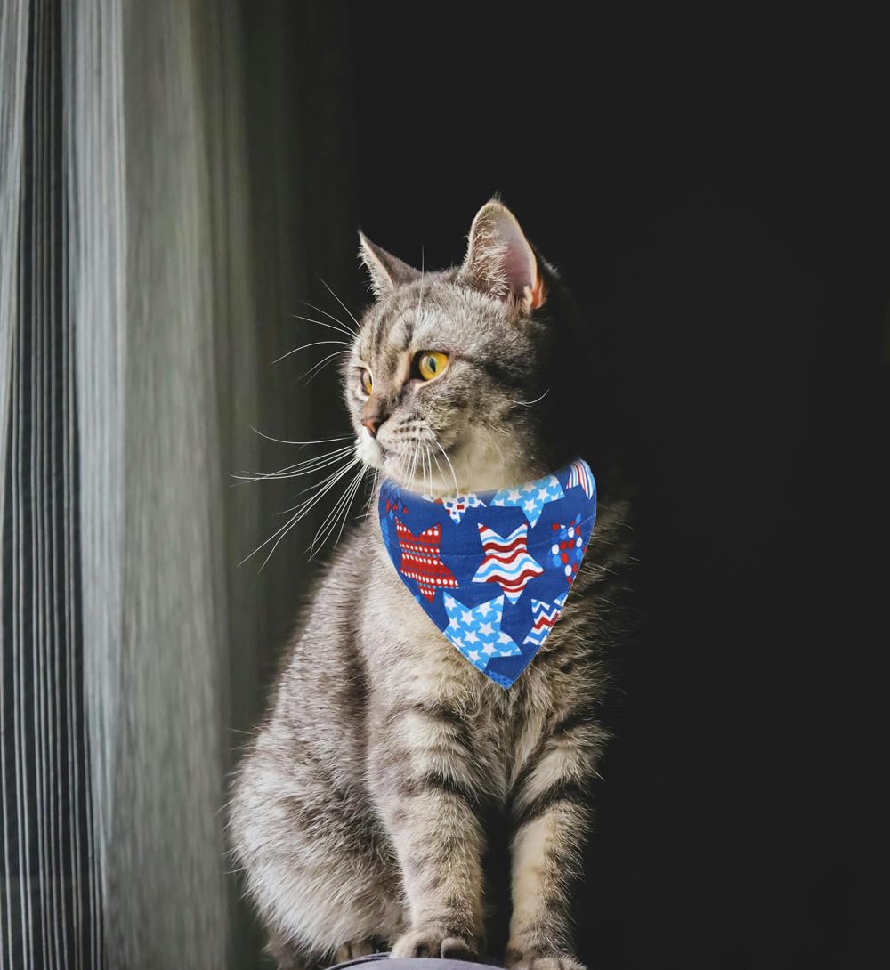 Independence Day Cat Collars American Flag Breakaway With Bandana Bell Pet Kitten Collar Adjustable For Small Dog Puppies Girl B