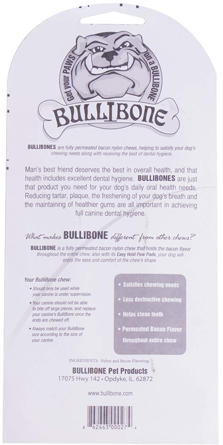 Bullibone Nylon Dog Chew Toy Nylon Bone - Improves Dental Hygiene, Easy To Grip Bottom, And Permeated With Flavor (Bacon, Xl - Single)