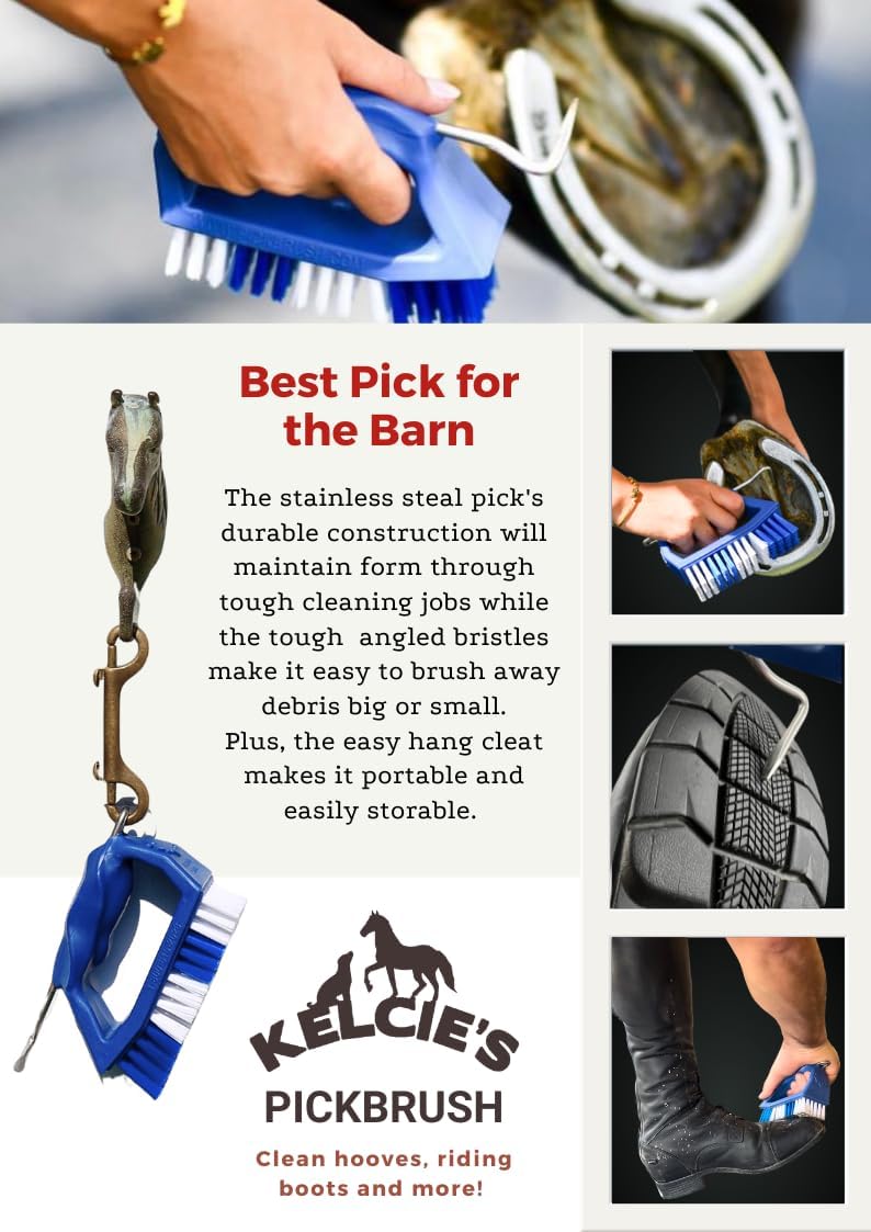 Kelcie'S Pick Brush Cleaning Tool - Easy To Use Slip-Proof Grooming Brush For Horses With Great Grip