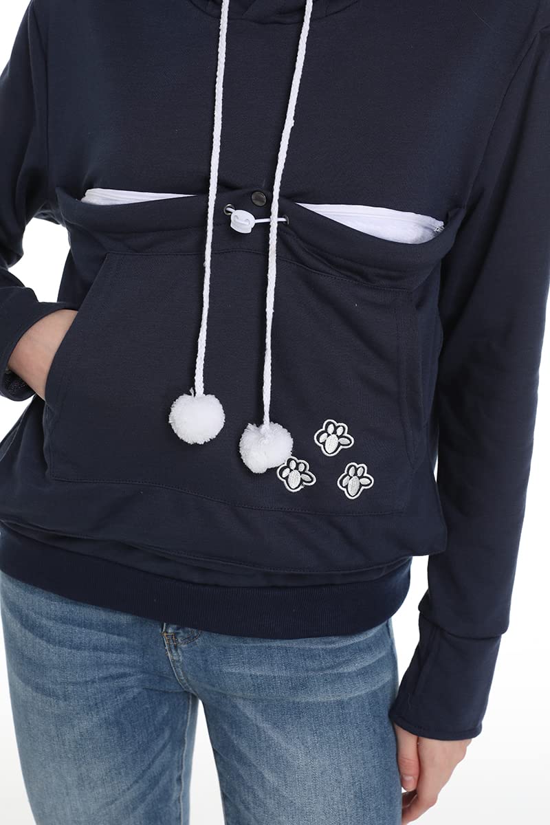 Linyuchen Cat Dog Pouch Hoodie Large Pet Pouch Sweatshirt Puppy Kitten Holder Carrier Pullover Shirt Unisex Hoodies Dark Blue