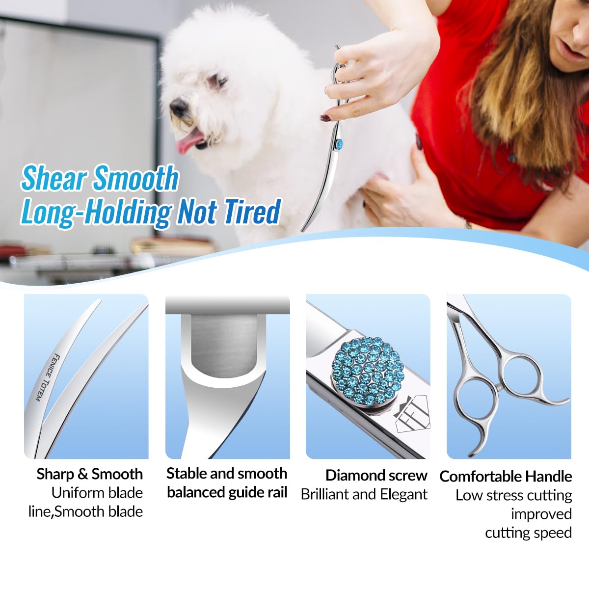 Fenice Professional Grooming Curved Shear: 45 Degree Super Curves Scissors For Dogs 7.5'' Big Arc Curved Shears Made Of Japanese