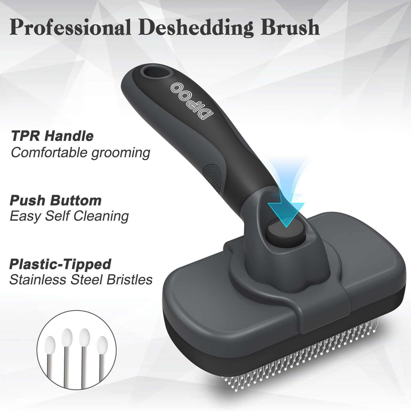 Dipoo Self-Cleaning Deshedding Brush For Dogs & Cats - Skin-Friendly Grooming Tool With Hair Brush For Long And Short Haired Pets, Grey
