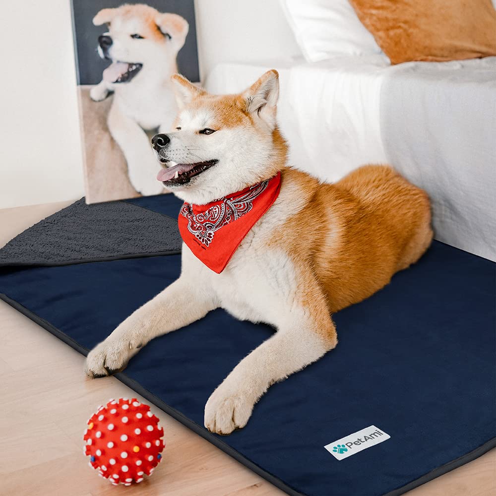 Petami Waterproof Dog Blanket For Small Medium Dogs, Pee Proof Pet Blanket Sherpa Fleece Couch Cover, Reversible Cat Throw Bed Sofa Protector, Soft Plush Washable Pad (Medium 29X40, Blue/Gray)