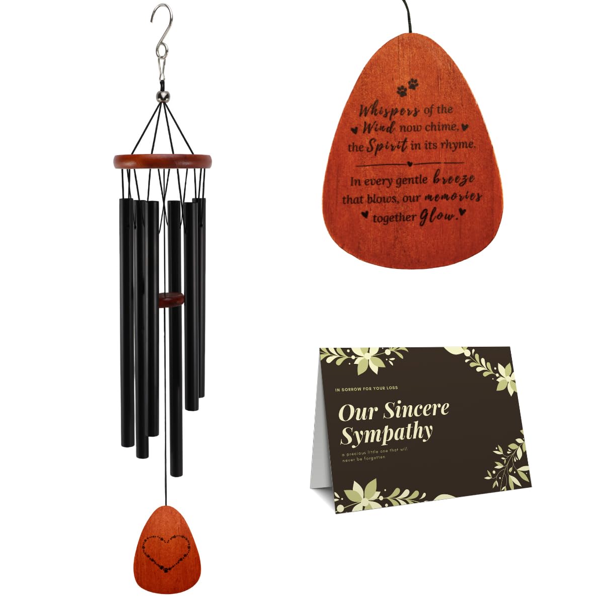 Tierecare Pet Memorial Wind Chimes For Loss Of Dog & Cat Passed Away Remembrance Gift With Sympathy Card For Grieving Pet Owners