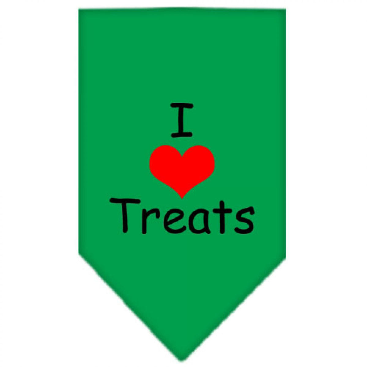 Pet and Dog Bandana Screen Printed, &quot;I Love Treats&quot; Emerald Green Small