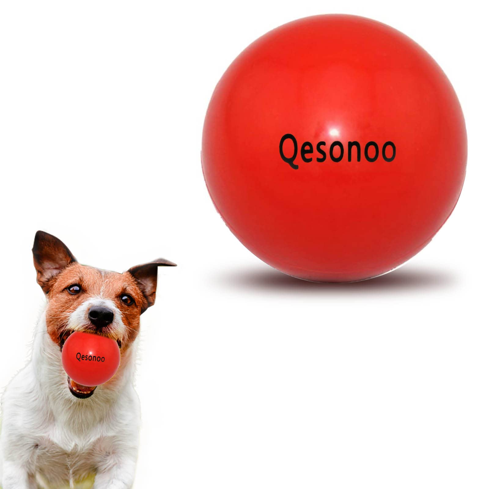 Qesonoo Dog Balls Indestructible,Solid Rubber Bouncy For Dogs Aggressive Chewers Large Breed,Non-Toxic&Floating&High Elasticity,Durable Fetch Ball Medium To Chew,Play And Training. (Red)