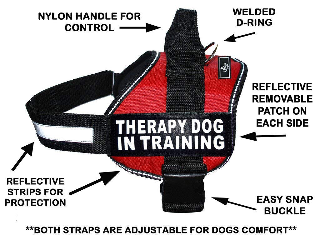 Therapy Dog In Training Harness With Removable Saddle Bag Backpack Harness Carrier Traveling. 2 Removable Patches. Please Measure Dog Before Ordering.