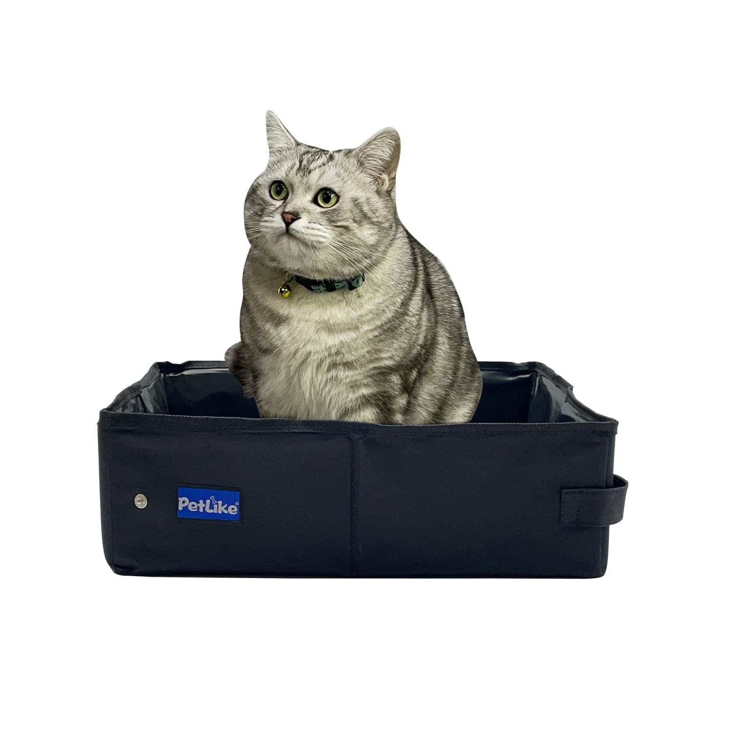 PetLike Travel Cat Litter Box, Leak-Proof Portable Litter Box, Collapsible Toilet Tray Carrier for Small Medium Cats (Medium, Bl
