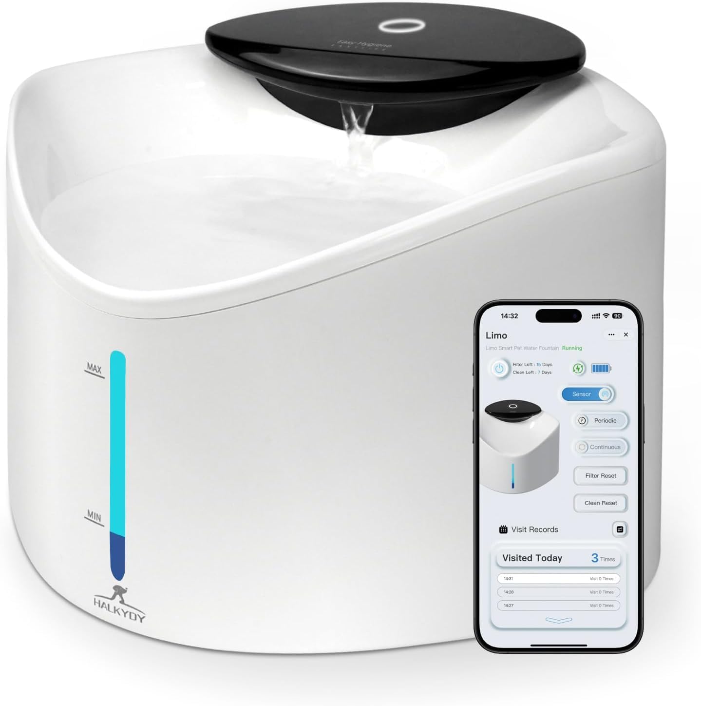 Wireless Cat Water Fountain, BPA-Free Ensure Safety, 2.5L/84oz App Control Smart Pet Water Fountain Rechargeable Battery Operate