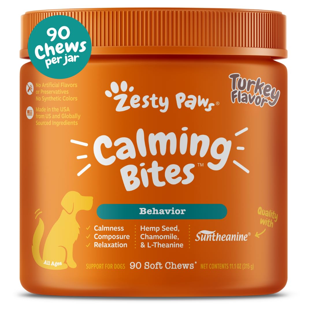 Zesty Paws Calming Chews For Dogs - Dog Calming Chews For Composure & Relaxation - Dog Calming Treats For Everyday Stress & Separation - Turkey - 90 Count