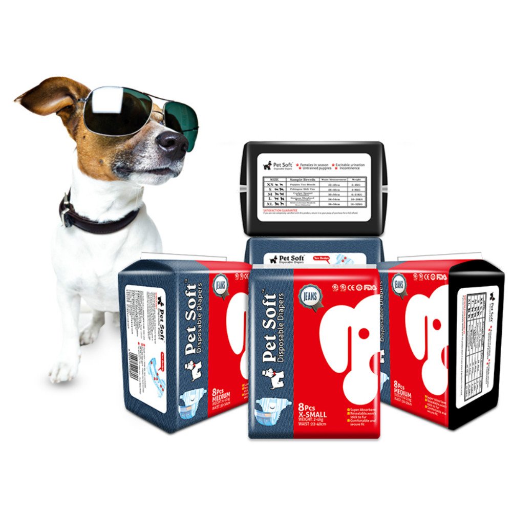 Disposable Dog Diapers for Female Dogs - Dono Jeans Super Absorbent Soft Pet Diapers for Female Puppy Dogs, Including 24pcs Diap
