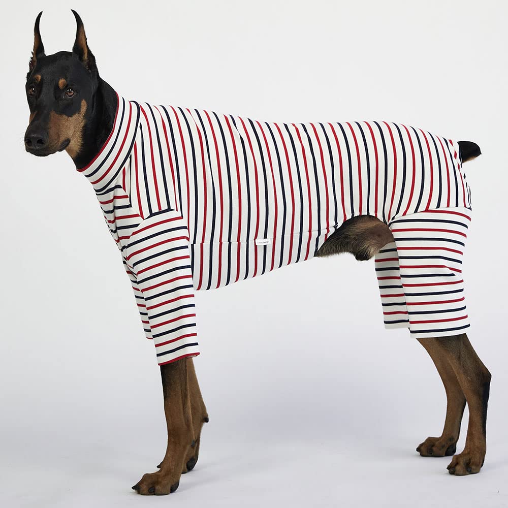 Lucky Petter Small Dog Pajamas Basic Onesie Doggie Jammies Stretchable Dog Jumpsuit Bodysuit Pjs (4X-Large, Stripe White)