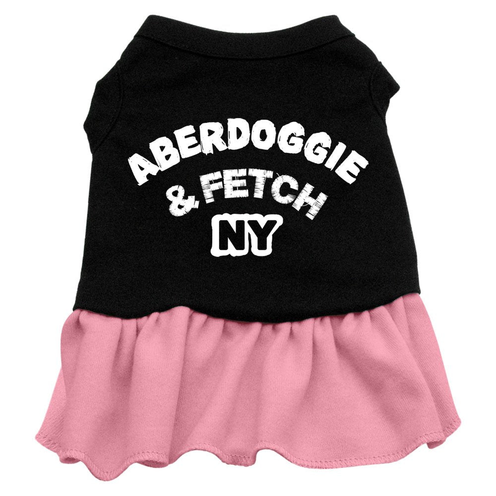 Dog Dress, Dog Dress, Screen Printed, &quot;Aberdoggie & Fetch NY&quot; Black W/Light Pink MD (6-10 lbs.)