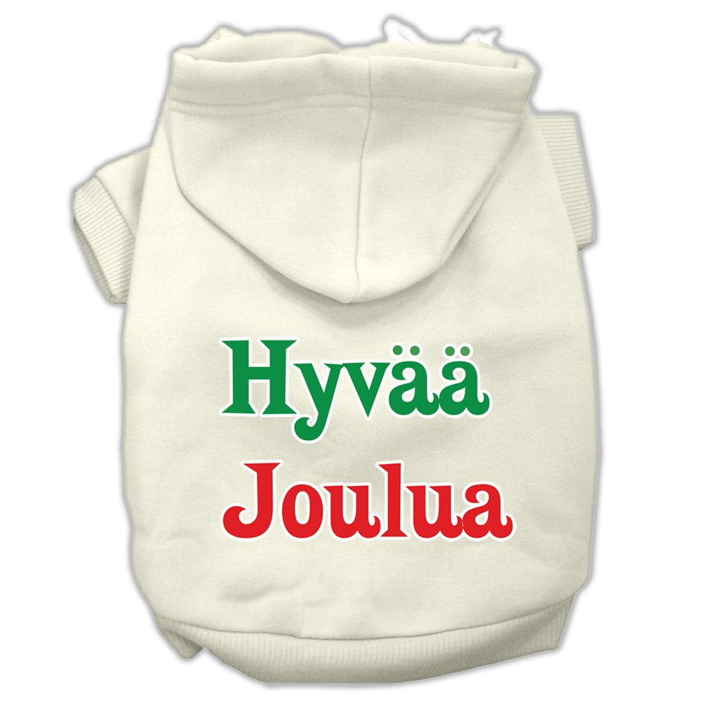 Pet Dog & Cat Hoodie Screen Printed, Hyvaa Joulua Cream XL (14-20 lbs.)
