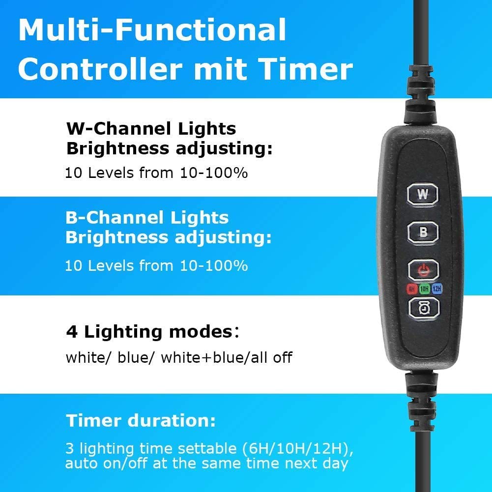 Aquariumbasics Led Aquarium Light For Fish Tank,Auto On/Off Submersible White And Blue Led Aquarium Plant Light With Timer And Dimming Function (11 Inch (Timer & Dimming Function)