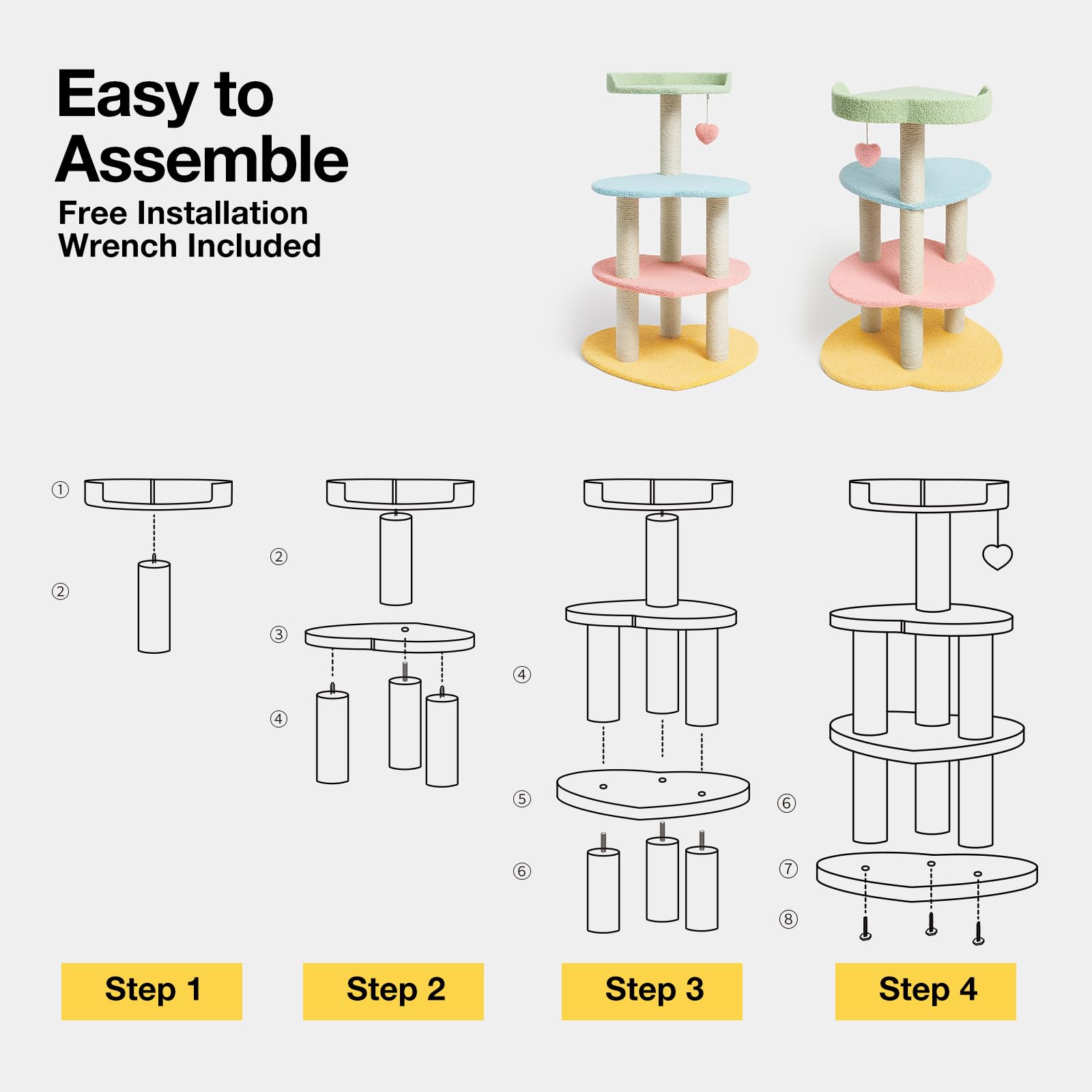 Vetreska Cat Tree Cat Tower 39.4'' For Indoor Cats With Sisal Covered Scratching Posts And Sweetheart Shape Platform, Multi-Level Cat Tower Activity Center Furniture For Kittens Cats And Pets