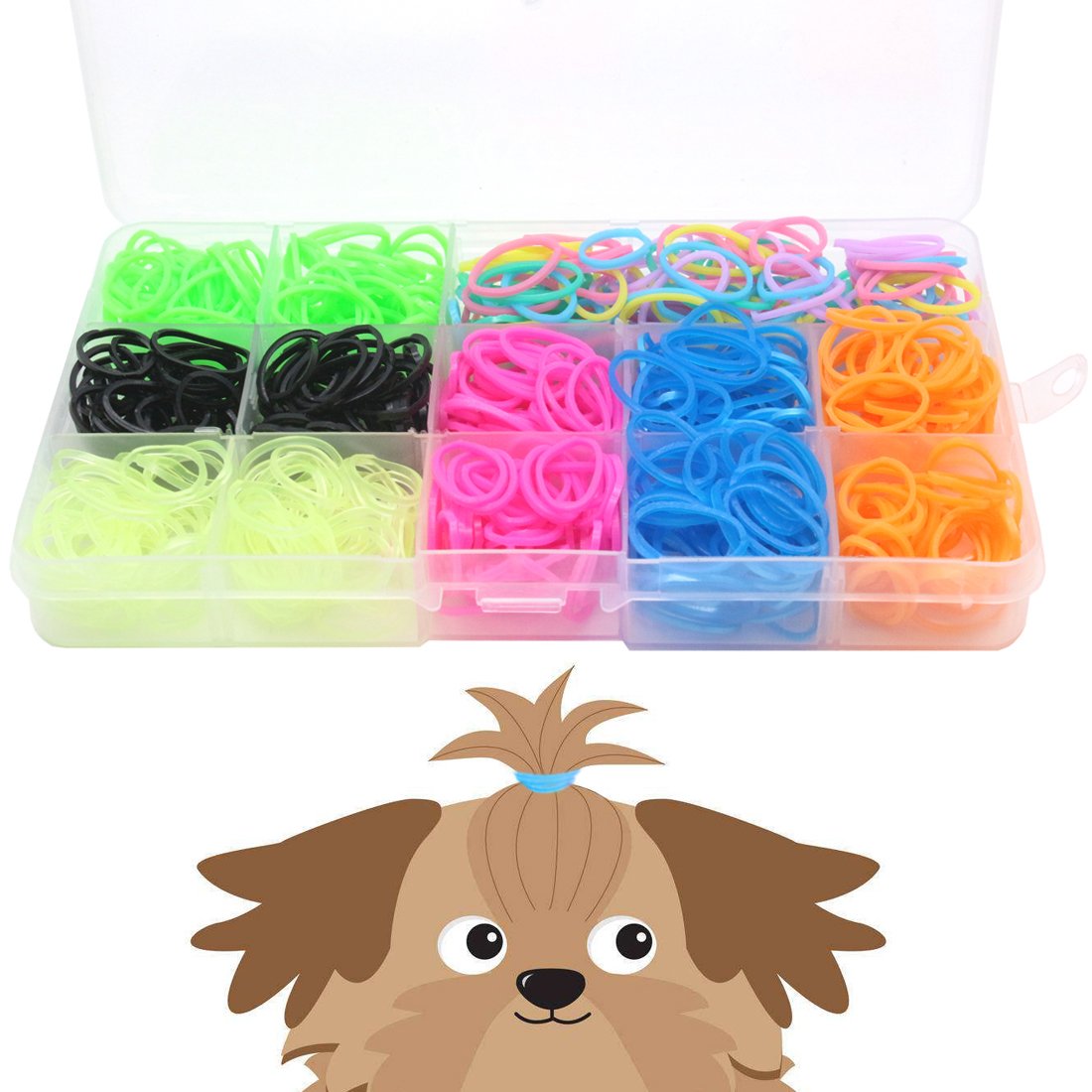 Yoy 3/4' Pet Dog Stretchy Rubber Bands, 600/Box - Puppy Elastics Ties Pony Tail Holders Hair Accessories For Doggy Grooming Top Knots Ponytails Braids And Dreadlocks