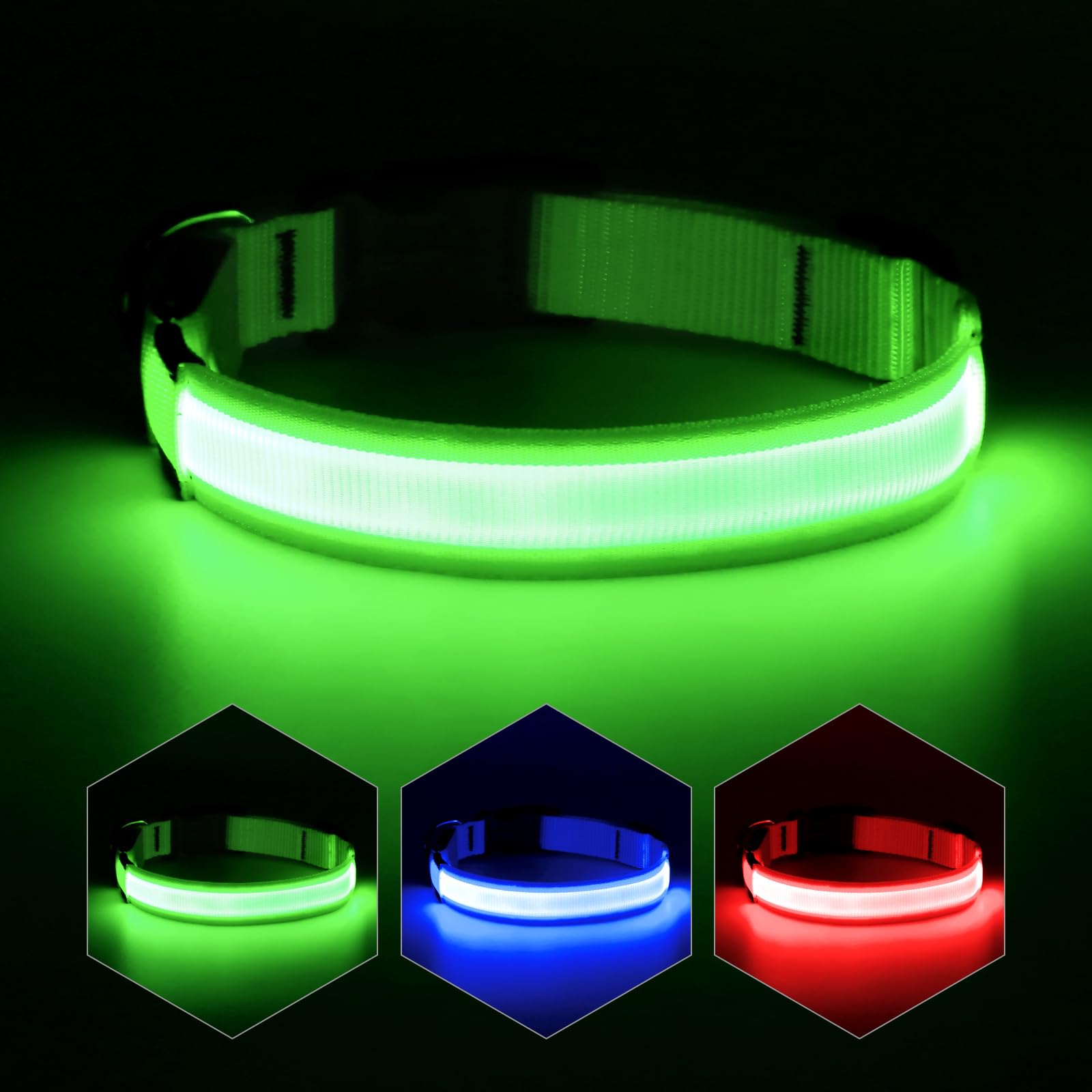 Yfbrite Ultra Light Adjustable Led Dog Collar, Light Up Dog Collars Rechargeable Glowing In The Dark Collars Visiblity & Safety 