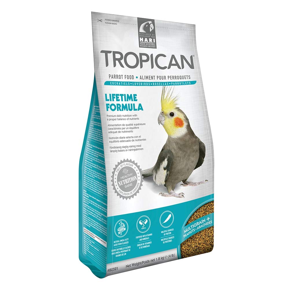 Hari Tropican Bird Food, Hagen Large Parrot Food With Peanuts & Sunflower Seeds, Cockatiels Granules, Lifetime Formula, 4 Lb Bag