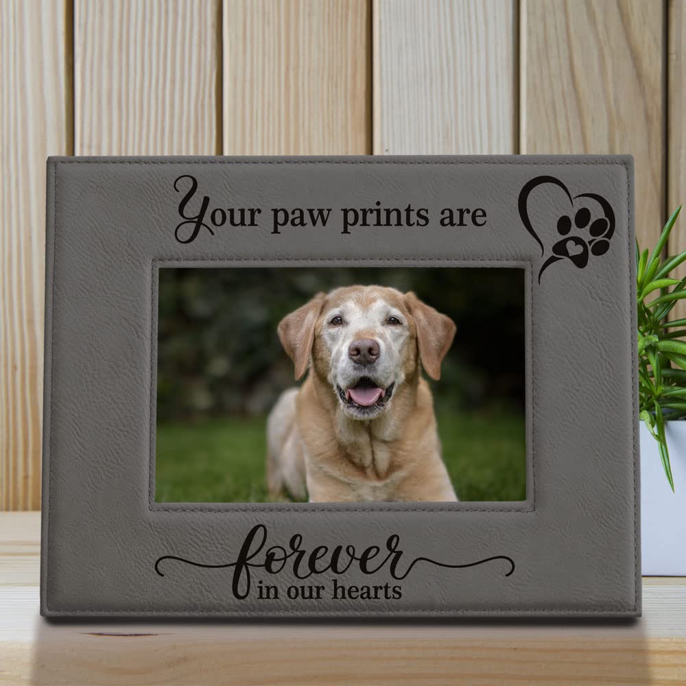 KATE POSH - Your Paw Prints are Forever in our Hearts. Engraved Leather Picture Frame. Memorial Pet Gift, Loss of Dog and Cat, P