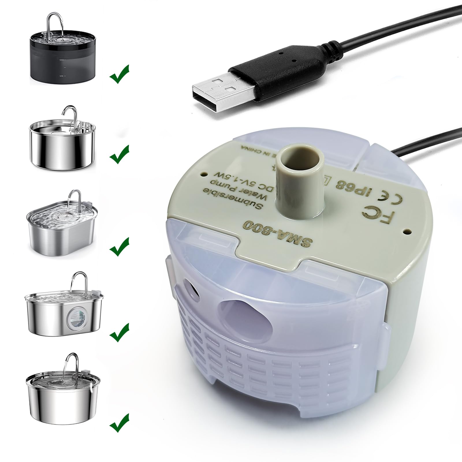 Cat Water Fountain Pump, Pet Water Fountain Pump Replacement Pump Sma-800 Motor,Pet Drinking Fountain And Cat Water Dispenser Replacement Pump (Grey)