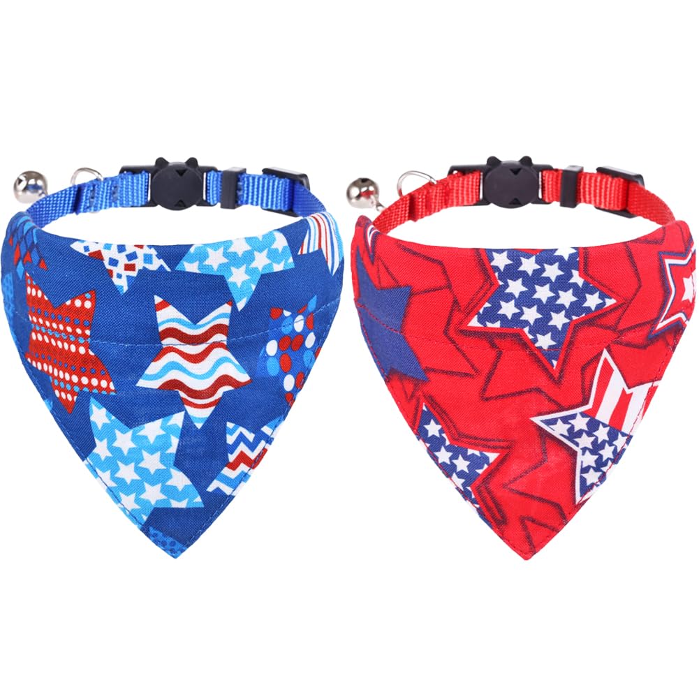 Independence Day Cat Collars American Flag Breakaway With Bandana Bell Pet Kitten Collar Adjustable For Small Dog Puppies Girl B