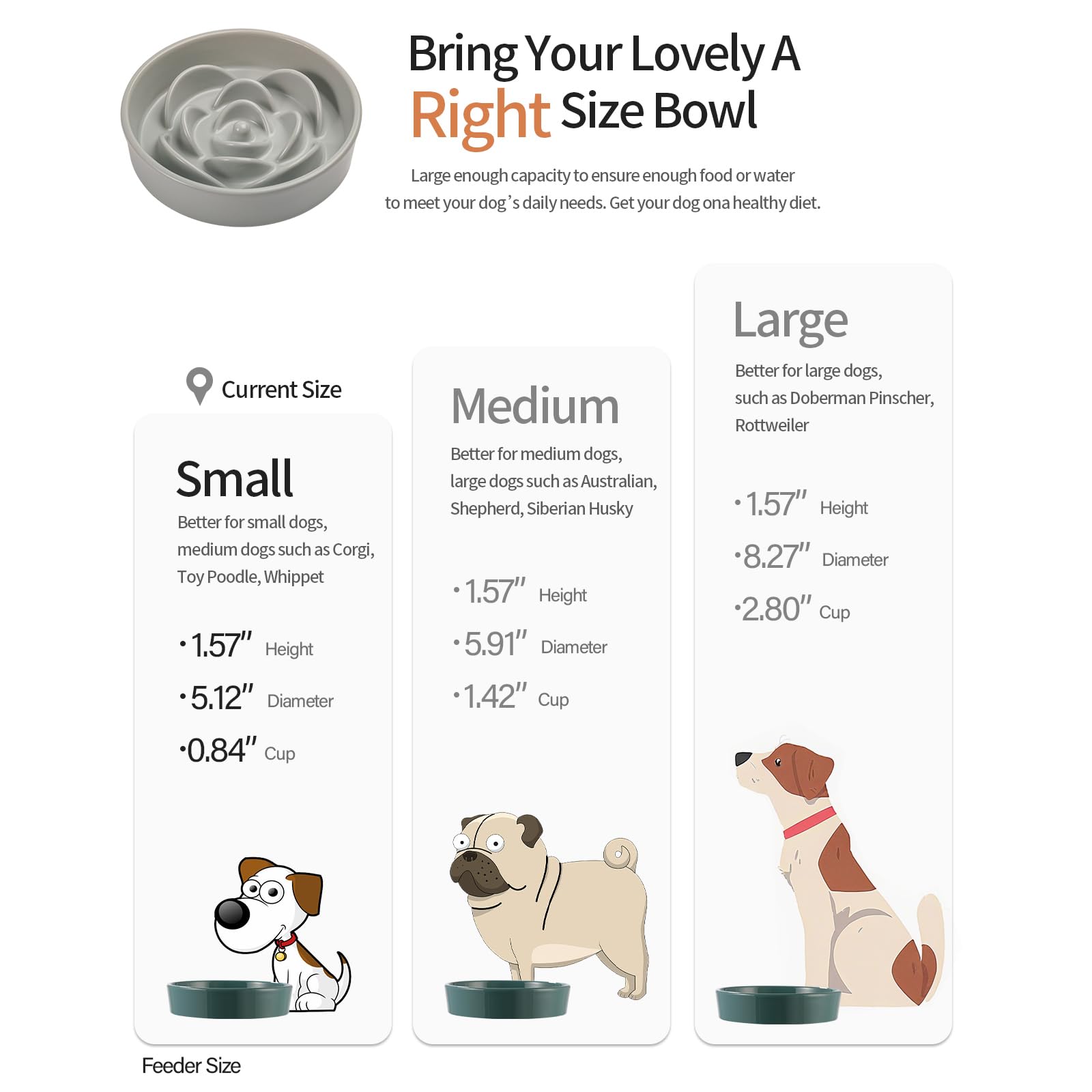 Grey Ceramic Dog Bowl Slow Feeder for Medium and Large Breed,1.5 Cup 8.26 in Slow Feeding Bowl,Puzzle Dog Food Bowl for Fast Eat