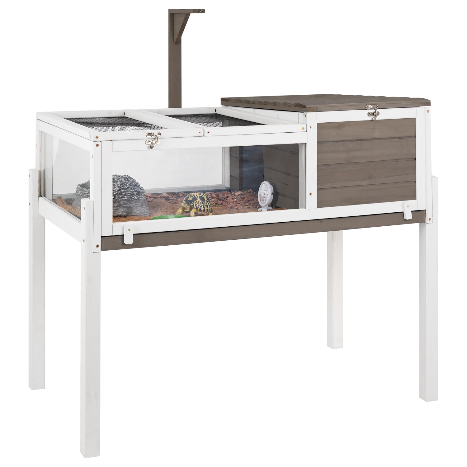 Tortoise Habitat Turtle Enclosure House With Detachable Legs, Wooden Indoor & Outdoor Reptile Cage For Small Animals With Leakpr