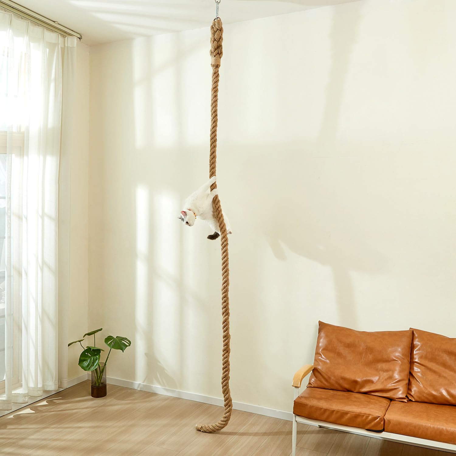 Shengocase 1.9'' X 8.9Ft Cat Climbing Jute Rope For Ceiling With Hook, Wall Mounted Furniture For Indoor And Outdoor Cats (8.9 F