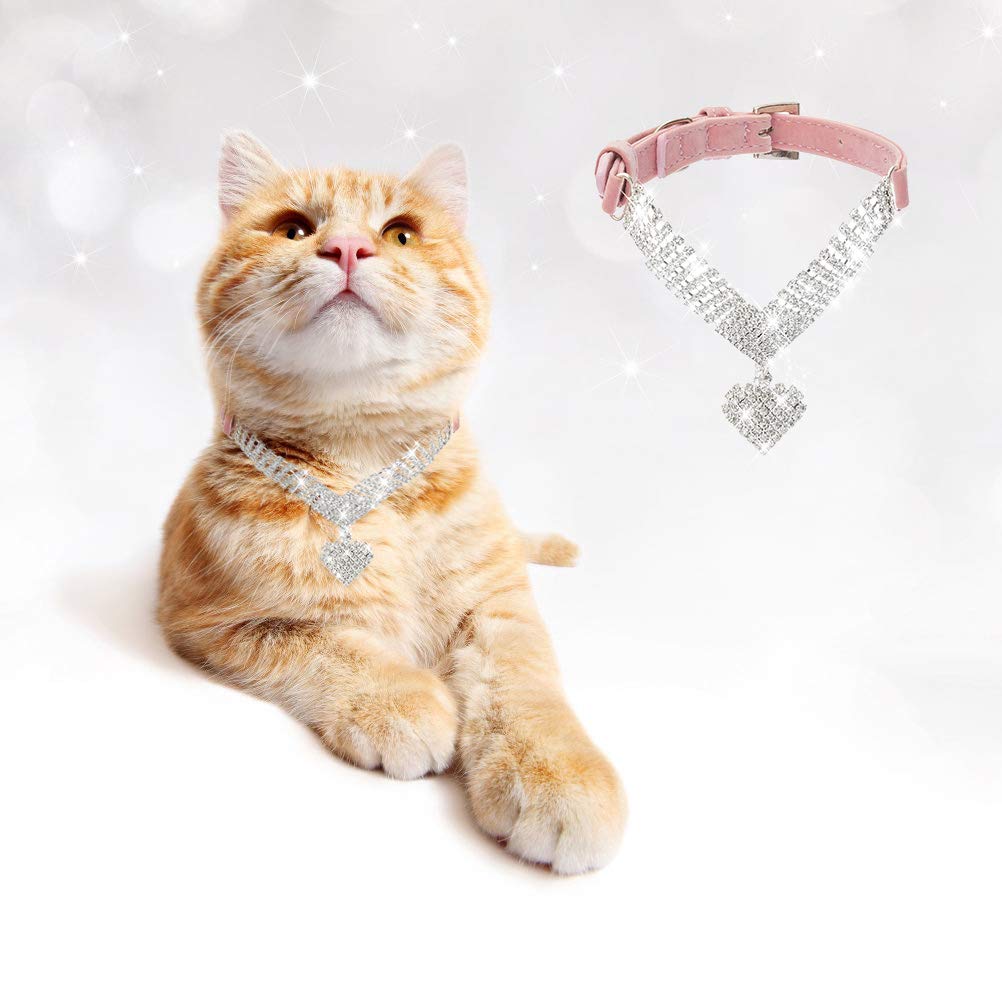 Expawlorer Cute Dog Necklace - Rhinestone Dog Collar, Soft Velvet Collar For Girl Boy Cats Dogs, Sparkling Pet Neck Decoration, Adjustable Pet Collar For Puppies Cats Small Medium Dogs, Pink Xs