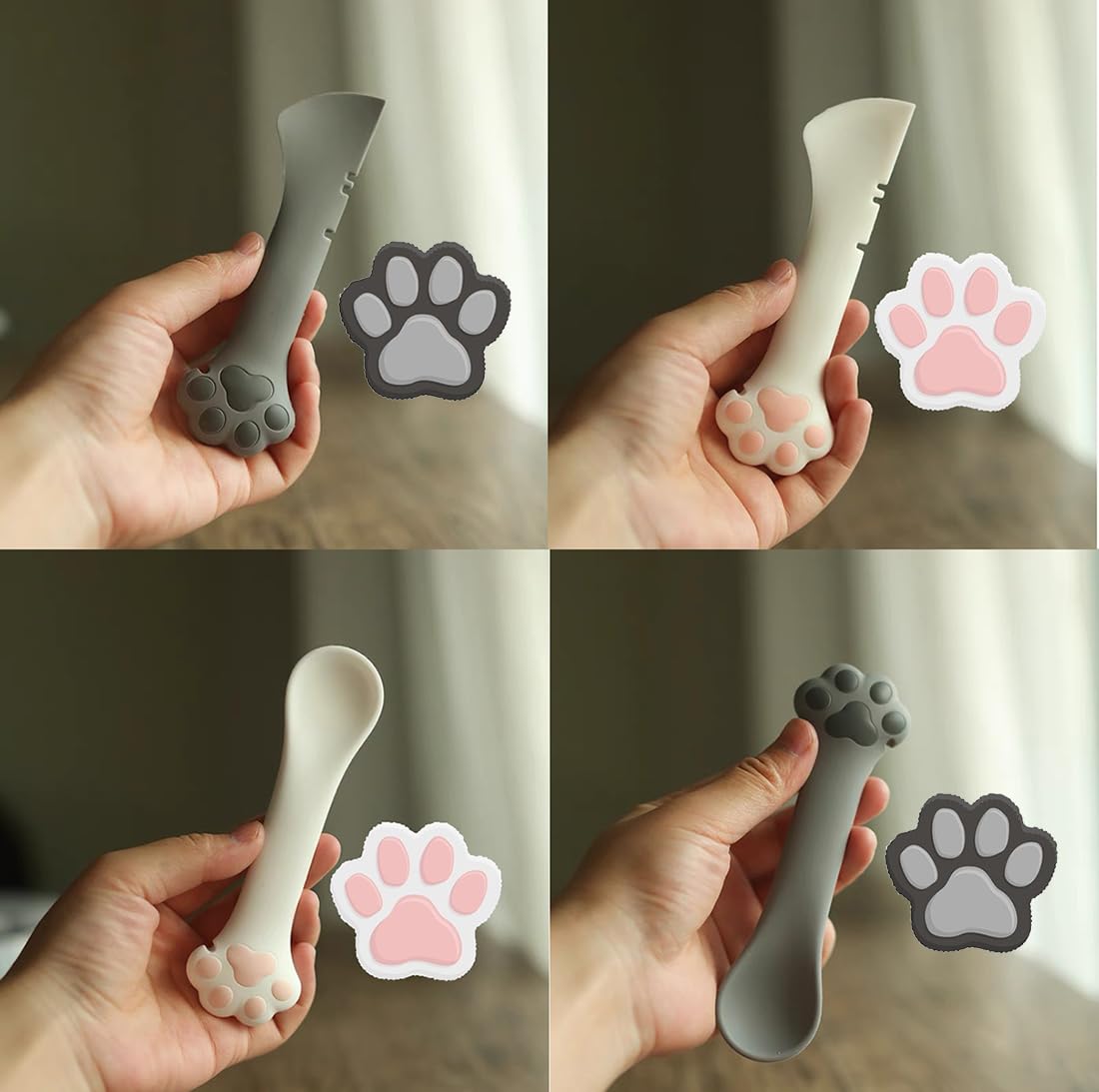 Joyinjojo 2 Pack Dog Cat Food Spoon Spatula, Cute Paw Pet Can Opener Mixing Spoons for Dog Cat Wet Food, Small Silicone Spatula