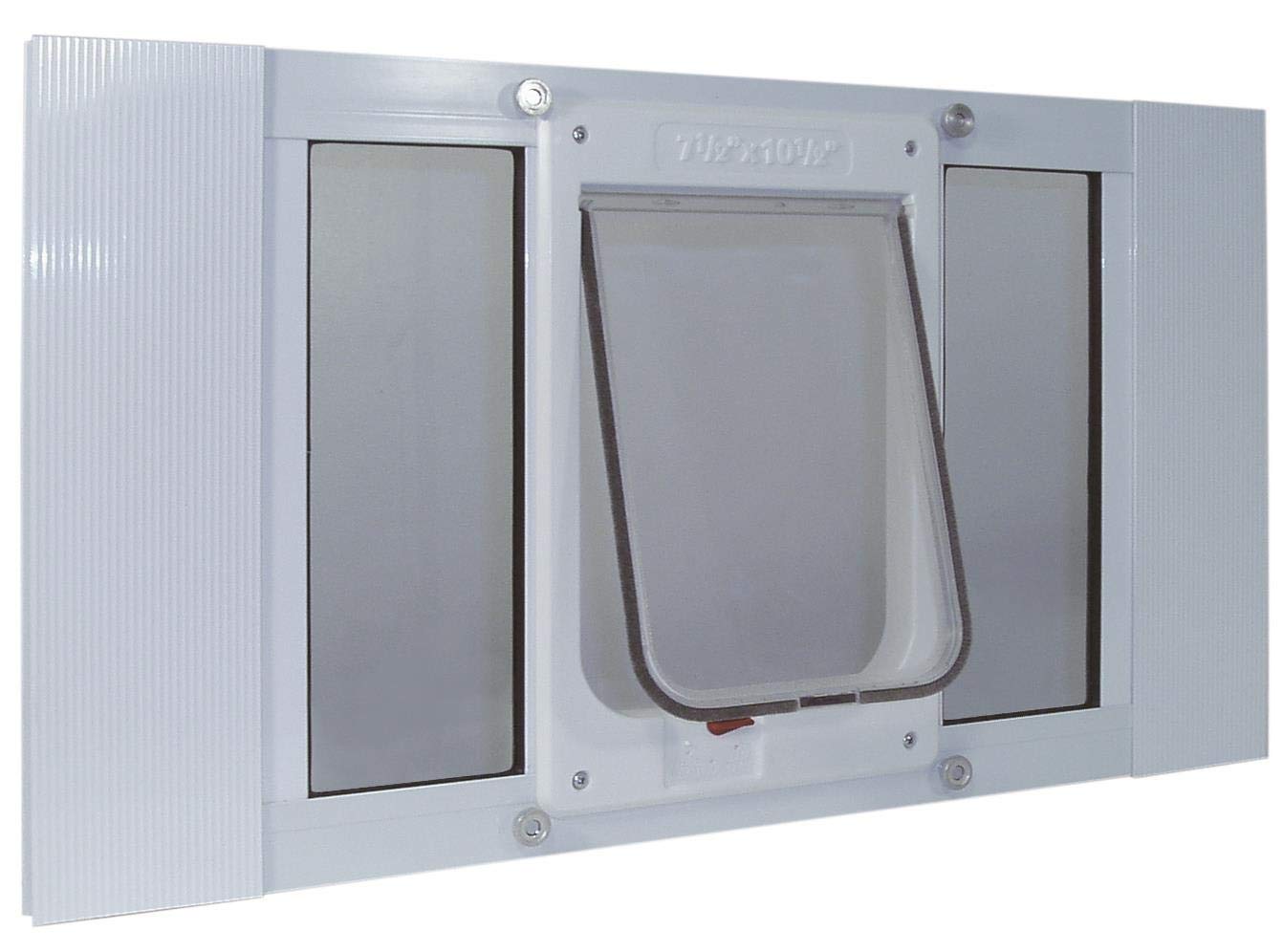 Ideal Pet Products Aluminum Sash Window Pet Door, Adjustable To Fit Window Widths From 33' To 38', Chubby Kat 7-1/2” X 10-1/2” Flap Size
