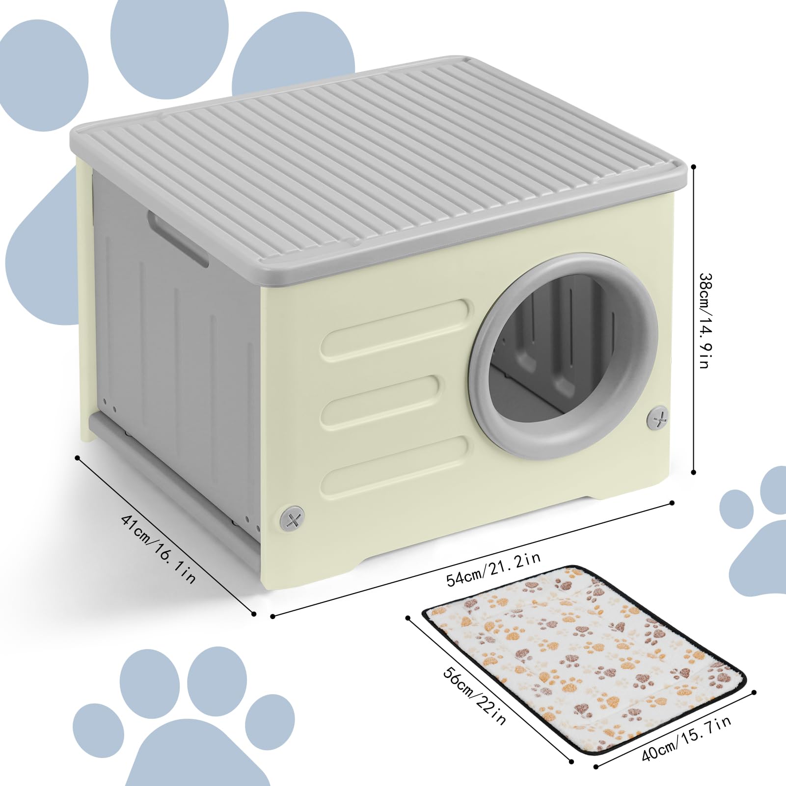 Plastic Cat House For Outdoor Indoor Use, Stackable Feral Cat Shelter Indoor Cat House Weatherproof Waterproof Elevated, With 2-