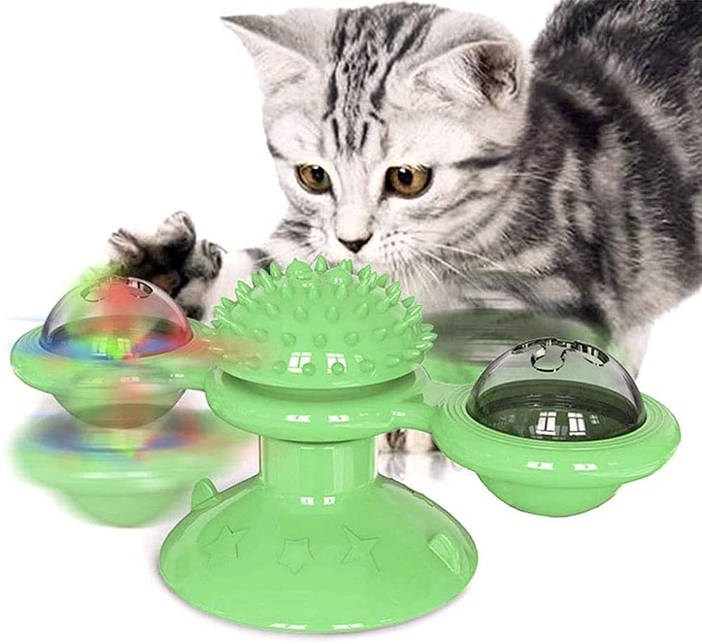 Krupanidhi Turntable Teasing Interactive Chew Toy Windmill Cat Toy With Led Catnip Ball Funny Kitten Toys Turntable Massage Scra