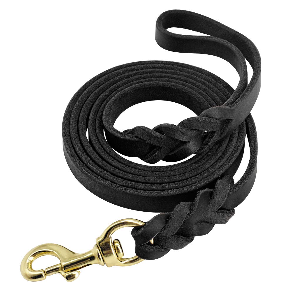 Black Leather Dog Leash - Braided Leather Dog Leashes - Dog Training Leash - Heavy Duty Military Gradetraining  Walking 5 Ft By