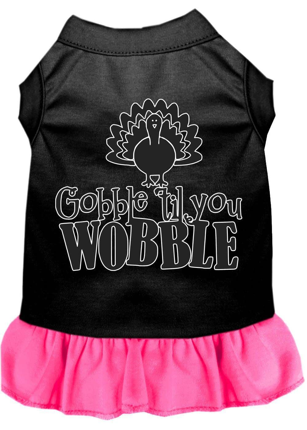 Thanksgiving Pet Dog & Cat Dress Screen Printed, "Gobble Til You Wobble" Black W/Bright Pink 3XL (25-35 lbs.)