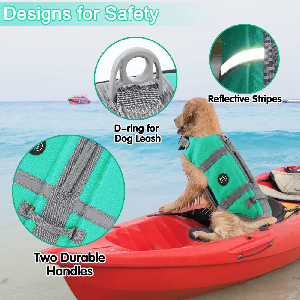 Emust Dog Life Vests, Adjustable Dog Life Jacket With Rescue Handle, Dogs Flotation Vest For Small/Medium/Large Dogs, Xs, Turquo