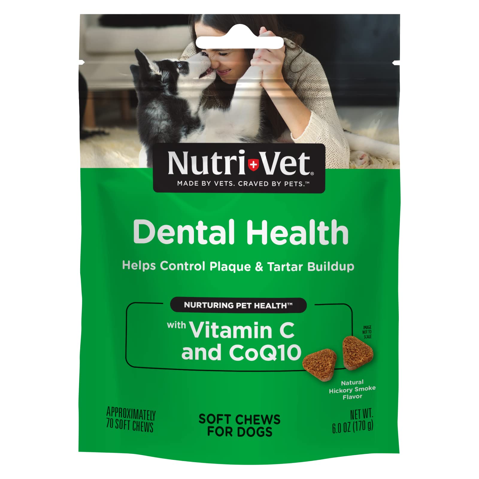 Nutri-Vet Dental Health Soft Chews for Dogs - Helps Control Plaque and Tartar Buildup - Natural Hickory Smoke Flavor - 70 Count 