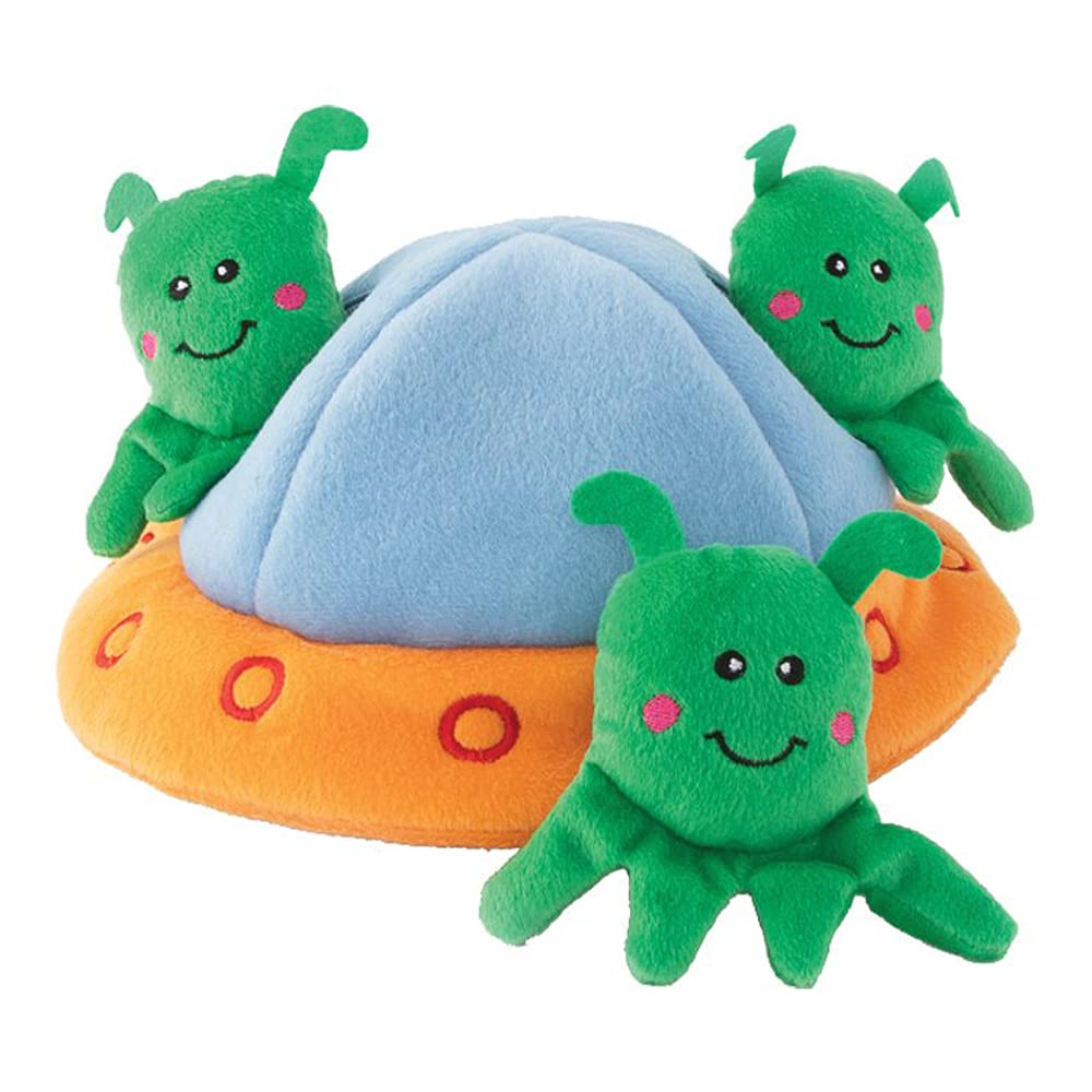 Zippy Paws Zippy Burrow Aliens in UFO Dog Toy - Interactive Hide-and-Seek Plush Puzzle Toy with Squeaky Aliens