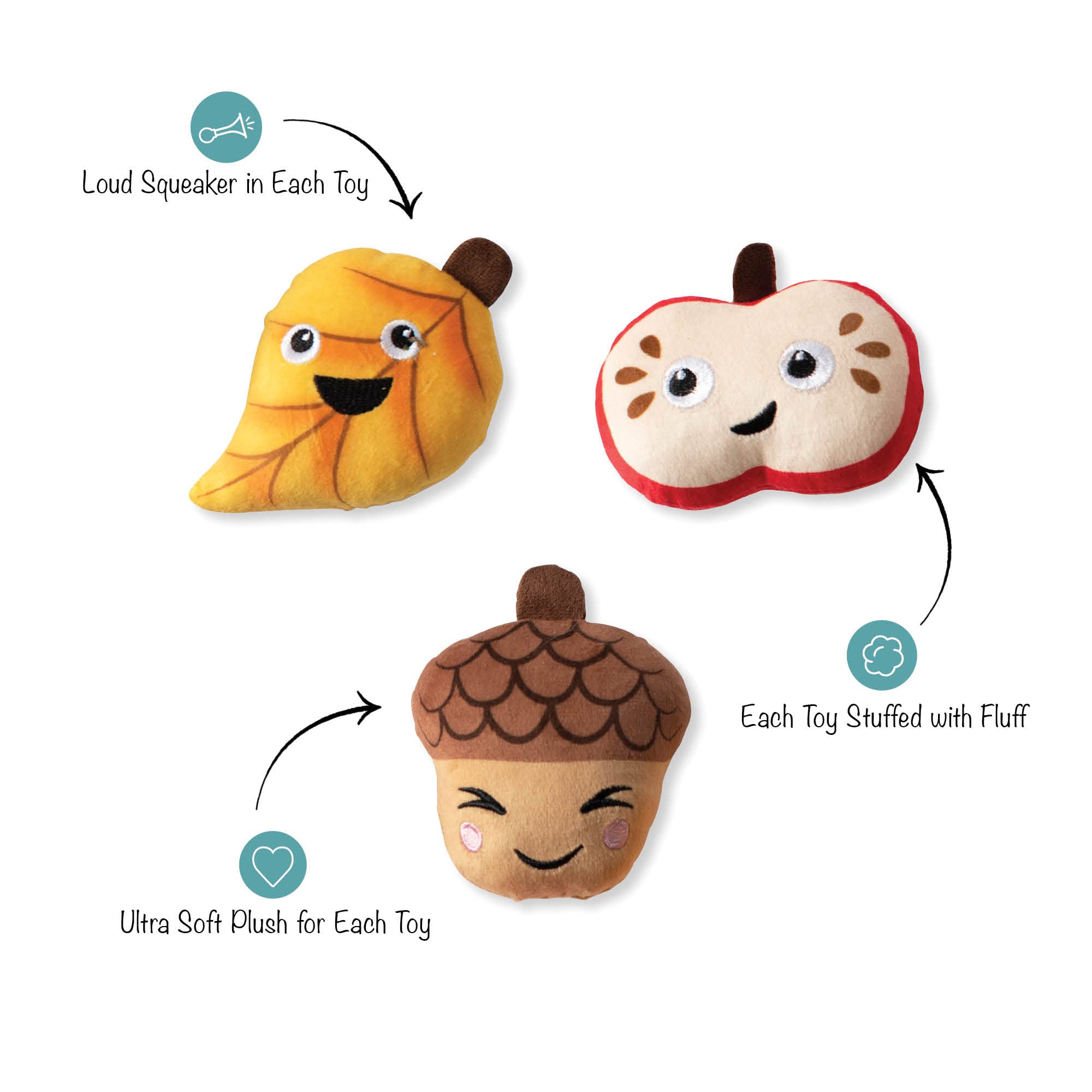 Fringe Studio Plush Dog Toy, Falling For You, 3 Piece Set, Pet Shop Collection (289540)