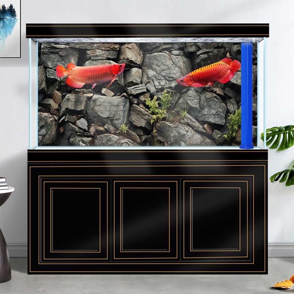 Dtekoj 30X18IN Stone Aquarium Background, Rock Fish Tank Background, Natural Rocky Glass Terrarium Background with 8 EVA Double-