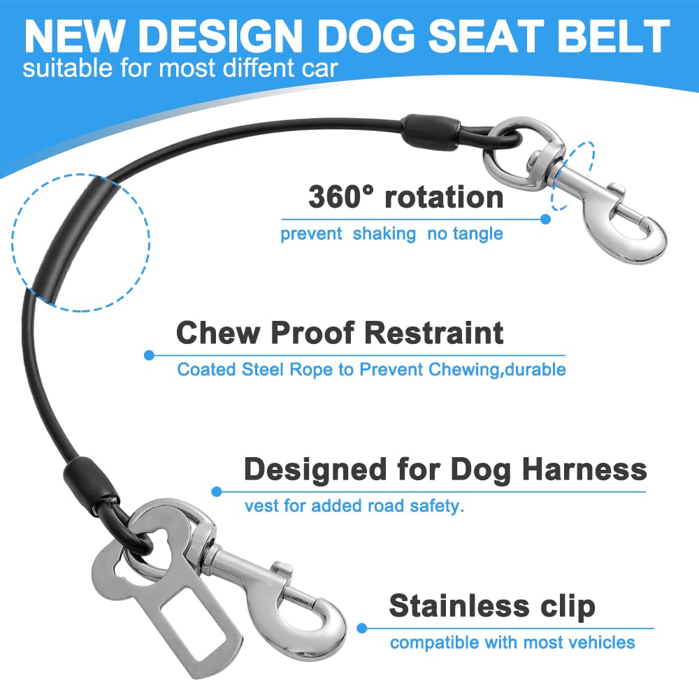 Mi Metty Dog Car Harnesses.2 Pack Dog Car Seatbelt Made Of Coated Wire Rope Safety Restraint No-Chew Tether Cable. Vehicle Harnesses With Double Clips And Latch Attachment.16 Inch/40 Cm, Black*2 Pack