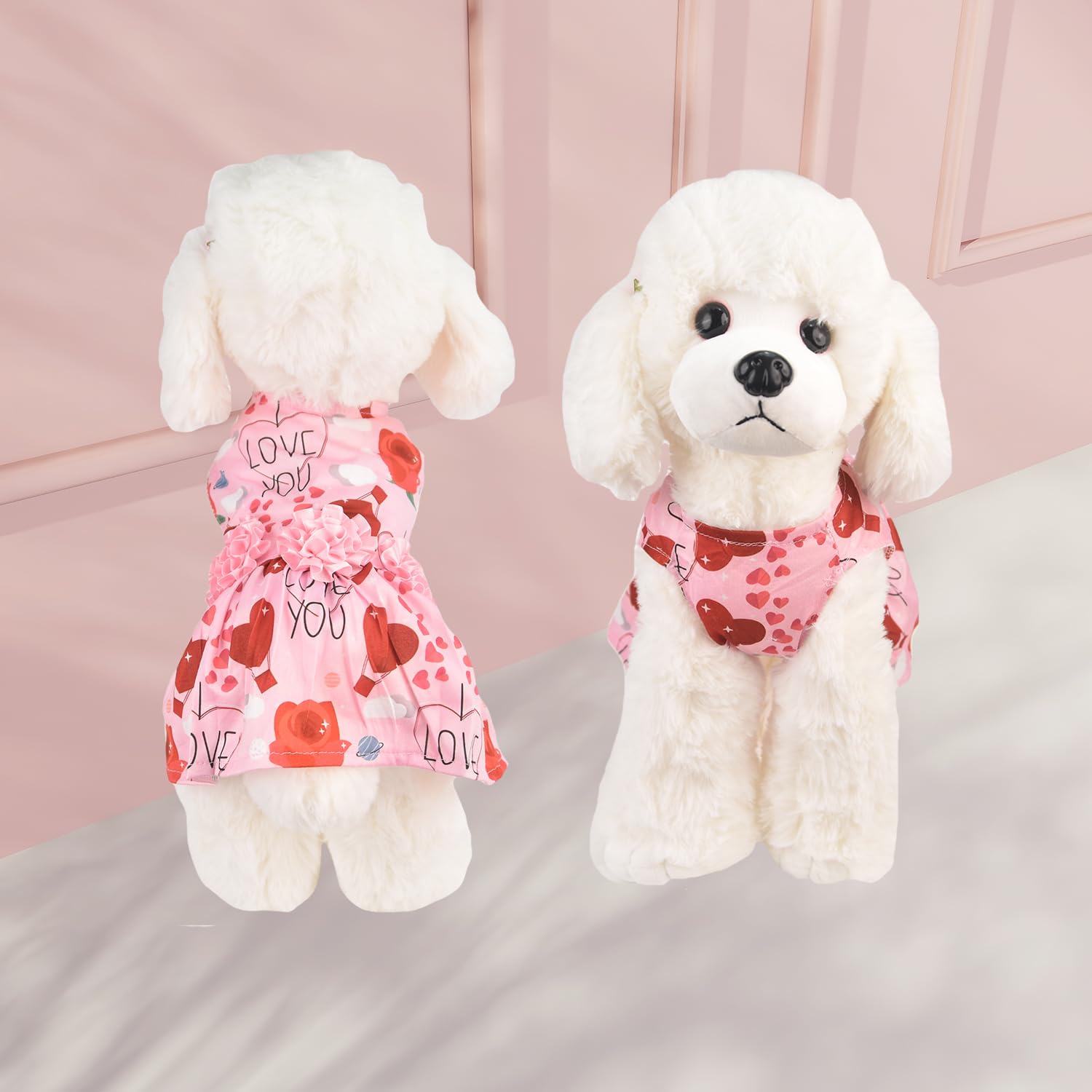 Muyaopet Pink Dog Dress Dog Pet Cat Valentines Clothes Outfit Flower Tutu Skirt Dresses For Small Dogs Cat Girl(I Love You, M)