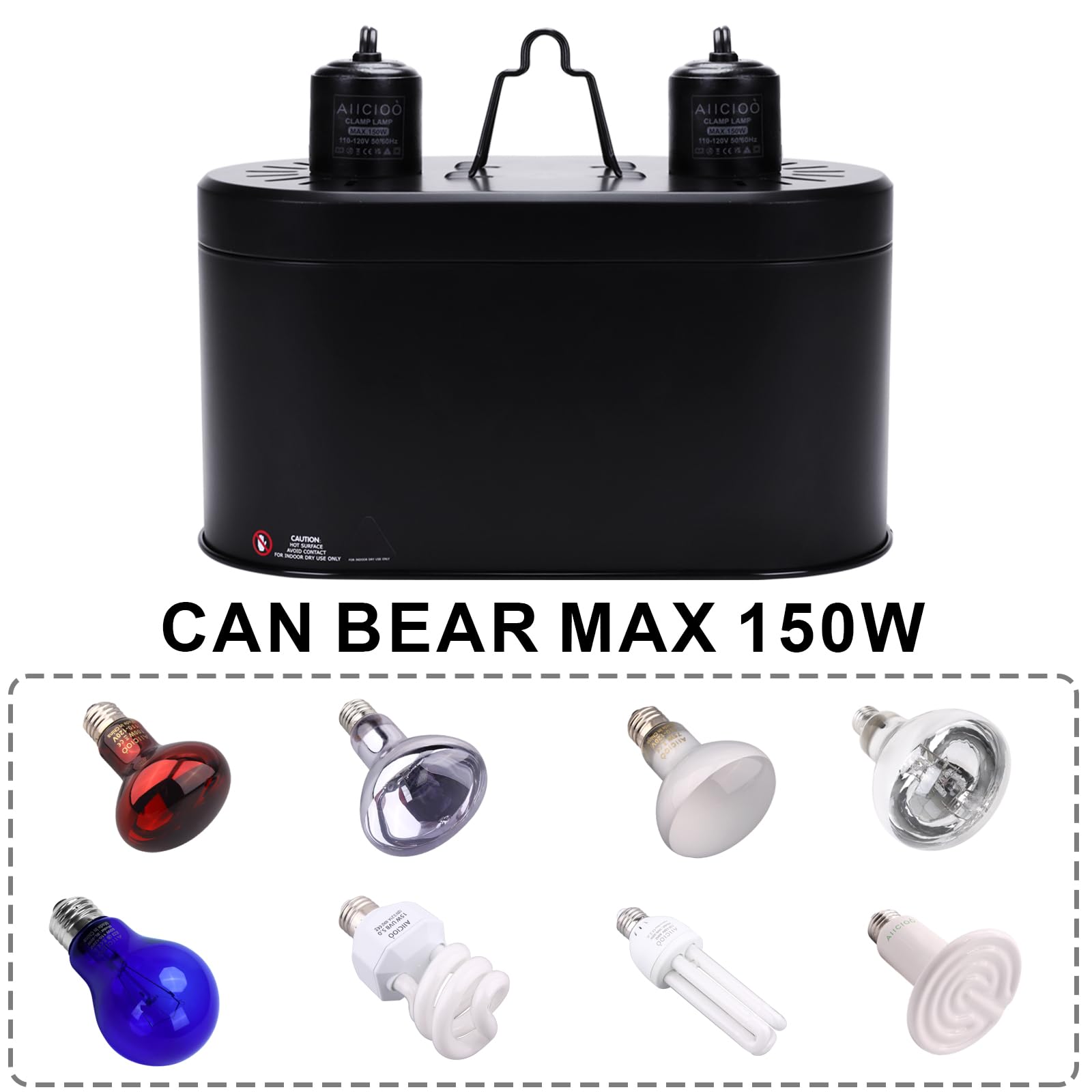 Aiicioo Dual Reptile Light Fixture 150W Double Dome Uvb Lamp Fixture Reptile Combo Deep Dome Lamp Fixture With Independent Switc