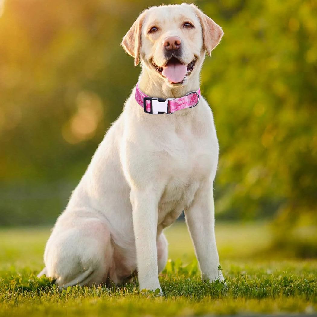 Pink Camo Dog Collars For Large Dogs, Pretty Pattern Print Camouflage Dog Collar Metal Buckle Durable Soft Girl Puppy Collars Fo