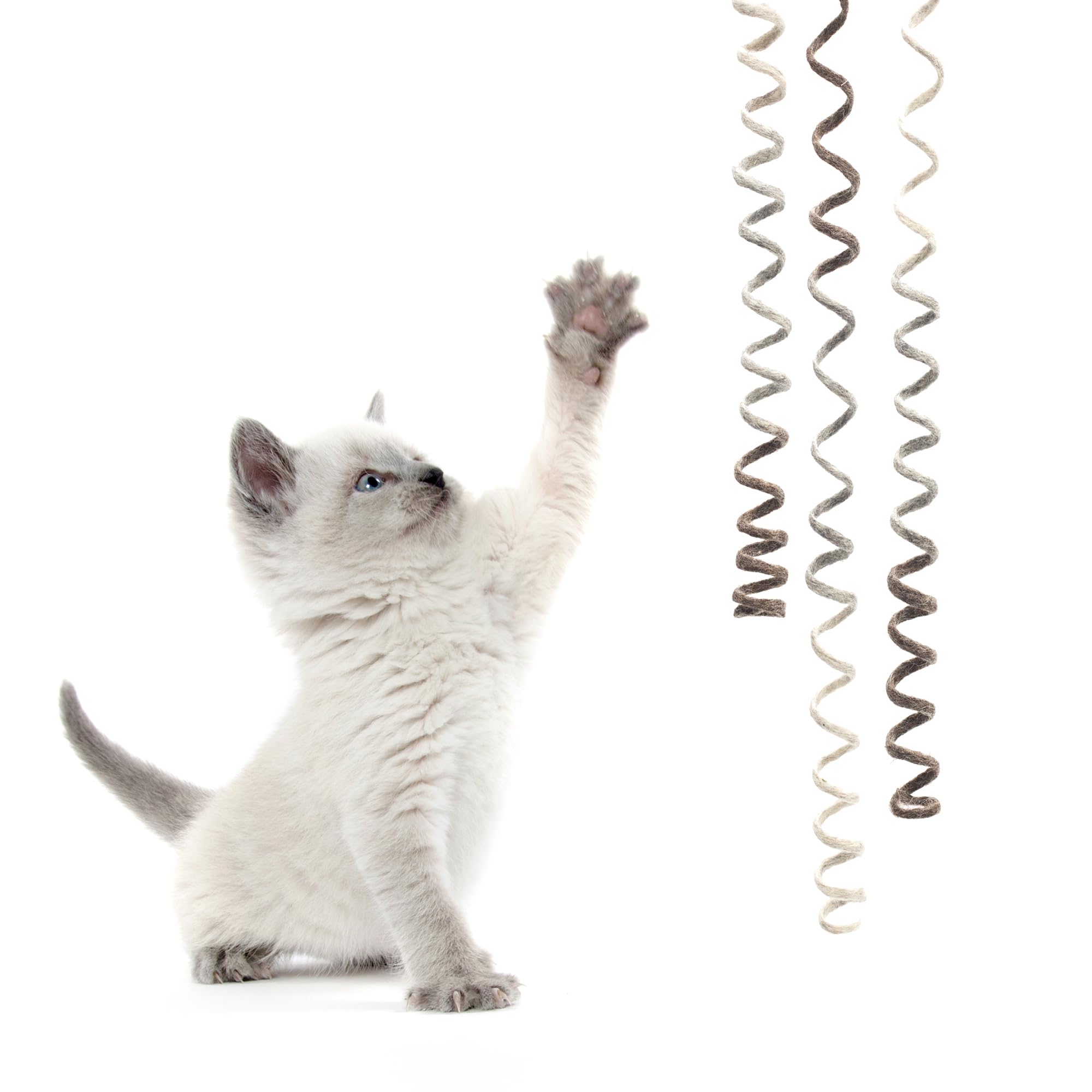 Glaciart One Felt Spring Cat Toy - 3 Pcs Soft Fuzzy Enrichment 100% Natural Wool - Interactive Stretchable Play Cat Toy Set - Sa